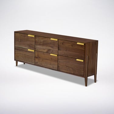 Apollo Wide Dresser - Brass Pull - Mid-Century Modern Dresser - Solid Wood Bedroom Dresser in White Oak, Cherry, Maple, and Walnut 
