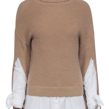 Ports Studio - Tan Wool Turtleneck Sweater w/ White Shirting Sz XS