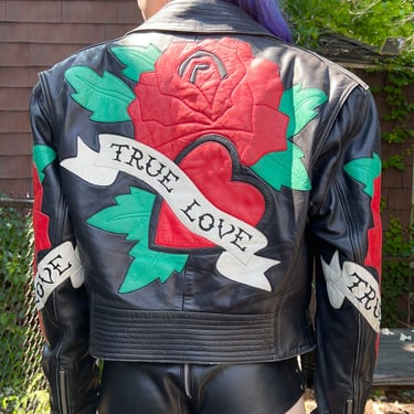 90’s True Love North Beach Motorcycle Cropped Leather Jacket Worn In