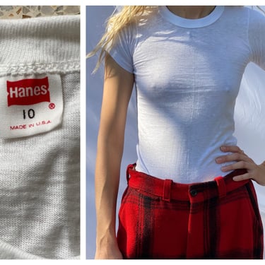 1960's Hanes Tshirt / All Cotton Blank Tshirt / Forties Fifties Sixties White Cotton Shirt / Deadstock Tshirt 