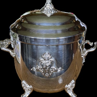 Baroque Towle #2942 Exquisite Weighted Silver Plate Champagne Bucket, Ice Bucket w/ Glass Liner, Gasket~ Ornate Lid, Handles & footed legs 