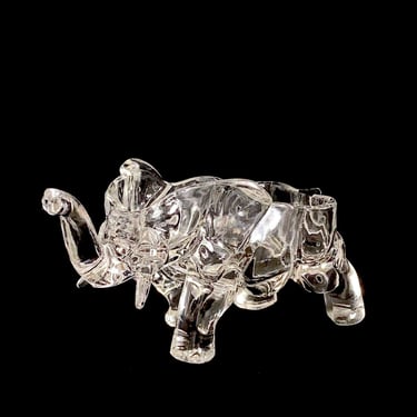 Vintage Whimsical Modernist Fine Art Glass Elephant Candy / Trinket Bowl Figural Bowl Sculpture Modern Design 