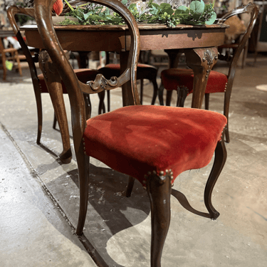 Antique Red Velvet Chairs, Set of 4
