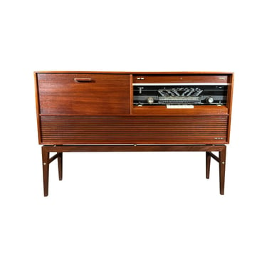 Vintage Danish Mid Century Modern Teak Blue Tooth Stereo Console by Dux 