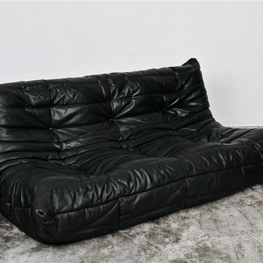 Black Leather Togo Lounge Chair by Michel Ducaroy for Ligne Roset