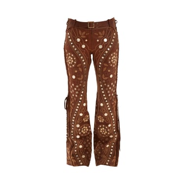 Dior Brown Leather Embroidered Pants
