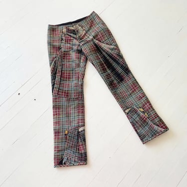 1990s Jean Paul Gaultier Tartan Tromp L’oeil Plaid Low-Rise Pants – Straight Leg Zip Fly Cropped Trousers, Size S/M Vintage 