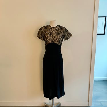 Exceptional vintage 1940s black rayon and lace cocktail dress-size XS/S (2-4) 