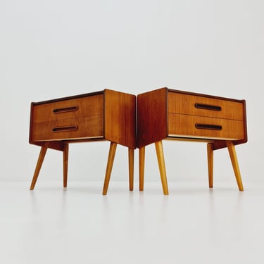 Rare big Midcentury Danish teak Vintage Side table/ Bedside table by Olholm Möbelfabrik, Denmark, 1960s, set of 2 