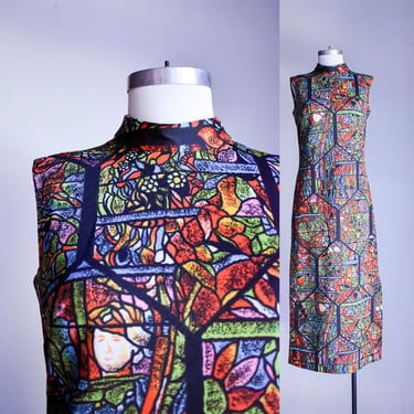 1970s Stained Glass Print Maxi Dress 