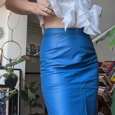 VTG 80s Blue Leather Pencil Skirt 