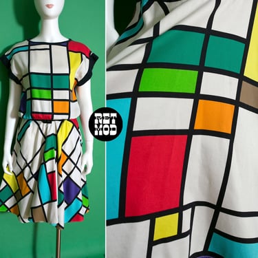 HOLY GRAIL Vintage 80s Geometric Mondrian Statement Dress 