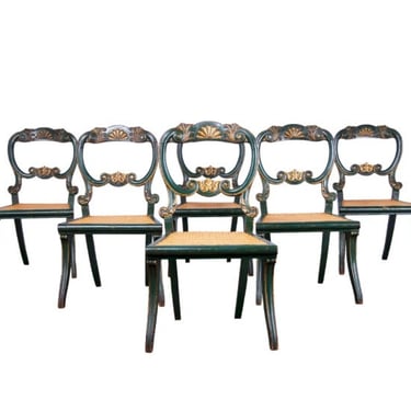 DELIVERY CHARGE 19th Century French Provincial Painted Dining Chairs W/ Cane Seats - Set of 6 
