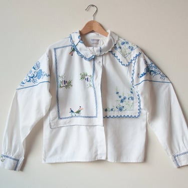 reserved - 6517t / handmade embroidered cotton pan collar blouse / s / m / l 