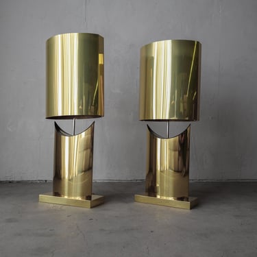 Monumental Pair of Brass Table Lamps by Curtis Jere 