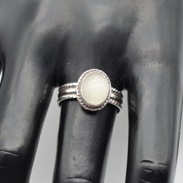 70's sterling cloudy yellow moonstone size 9.75 solitaire, George Schuler & Co 925 silver oval cab mystic hippie ring 