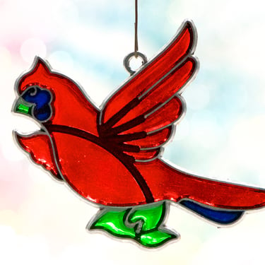 VINTAGE: 1980s - Retro Metal and Resin Bird Ornament - Faux Stain Glass - Light Sun Catchers - Gift - SKU 15-E2-00034831 