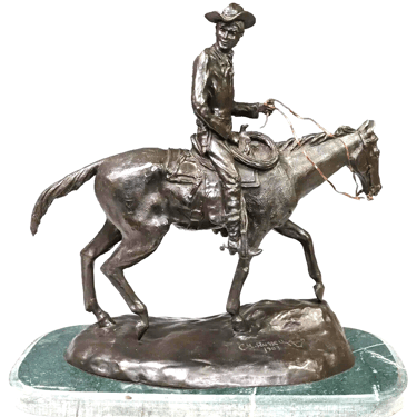 Bronze Sculpture, After C.M. Russell, Dated 1926, 'Will Rogers'', Decor, Vintage