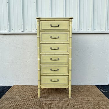 Henry Link Bali Hai Lingerie Dresser Chest of 6 Drawers - Vintage Yellow Wash Hollywood Regency Faux Bamboo Bedroom Furniture 