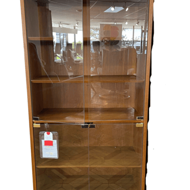 Teak Bookshelf<br />Glass Doors<br />Four Shelves<br />H 50.5 W 27.5 x D 24