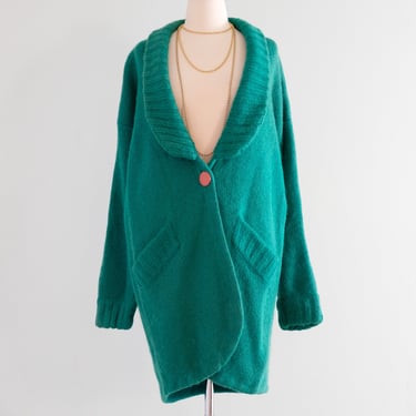 Vintage 1980's Emerald Green Mohair Cardigan Sweater by I.B. Diffusion/ M