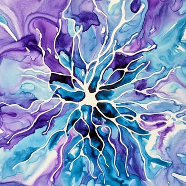 Retinal Neuron in Purple and Blue - original ink painting of ganglia- neuroscience art 