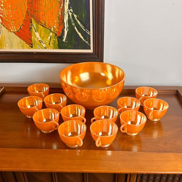 Vintage Peach Luster Punchbowl Set 13 Pieces 