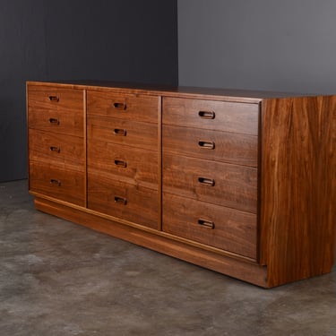 6.5ft Mid-Century Walnut Triple Dresser By Founders 