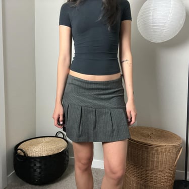 y2k vintage gray pinstriped low rise patchwork pleated mini skirt by fresh wear 