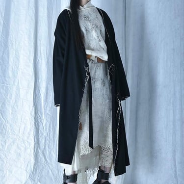 Long Layered Wool and Cotton Kimono Jacket