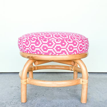 Hot Pink Rattan Footstool