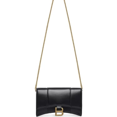 Balenciaga Women Hourglass Leather Wallet On Chain