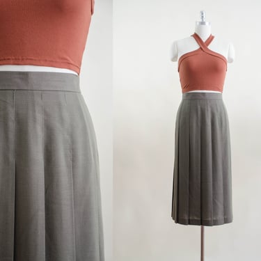 brown pleated skirt | 80s 90s plus size vintage olive green brown light dark academia midi skirt 