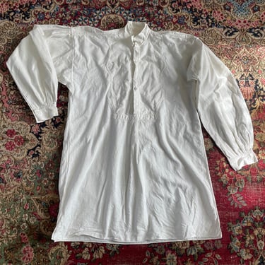 Antique men’s nightshirt, white heavy cotton or hemp, French night shirt 
