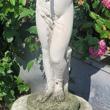 2 Piece Stone Boy w/Flute on Pedestal