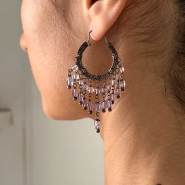 90s Silver Beaded Hoop Earrings