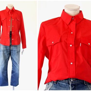 Deadstock Womens Levis Water Resistant Western Shirt - 1980s Pearl Snap Collared Shirt - Medium 