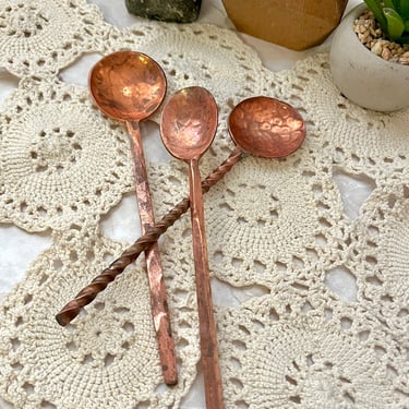 Vintage Copper Spoons, Hammered, Twisted Stem, Arts and Crafts Movement, Home Decor, Copper Decor 