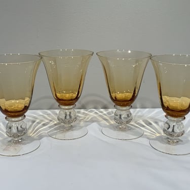 4 Amber Water Goblet/Cocktail Blown Glasses with Acorn Ball Stem CHARTER CLUB, amber barware, grandmillennial, housewarming gifts, mcm bar 