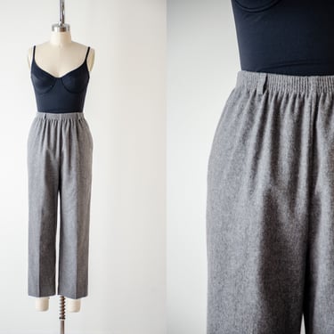 high waisted pants | 80s 90s vintage heavy gray wool dark academia pleated cropped ankle trousers 