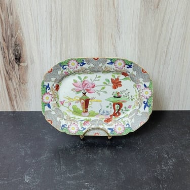 Antique Masons Chinese Table and Flower Pot Pattern Small Tray - c1820 