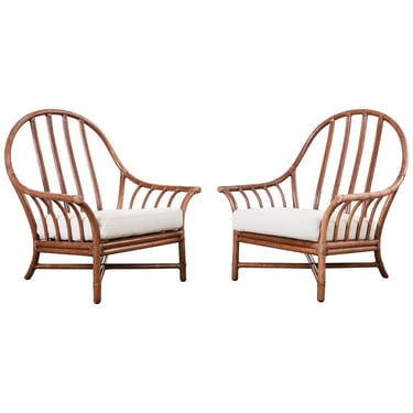 Pair of McGuire Organic Modern Oversized Rattan Lounge Chairs