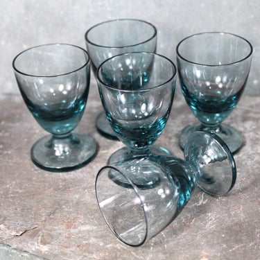 Set of 5 Smokey Blue Shot Glasses | MCM Glass 1/2 oz Small Shot Glass | Vintage Barware | Vintage Shot Glasses | Bixley Shop 