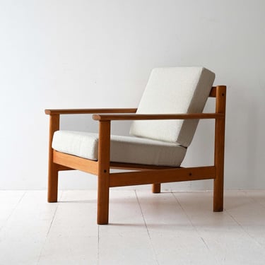 Vintage Scandinavian Oak Armchair with Light Boucle Cushions 