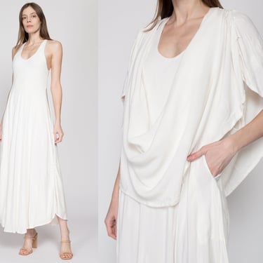 Sm-Med Vintage Moroccan Boho Magic Layered Maxi Dress | 90s White Cotton Rayon Bias Cut Convertible Sundress 
