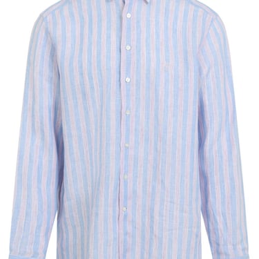 Etro Men Pegaso Embroidery Linen Striped Shirt