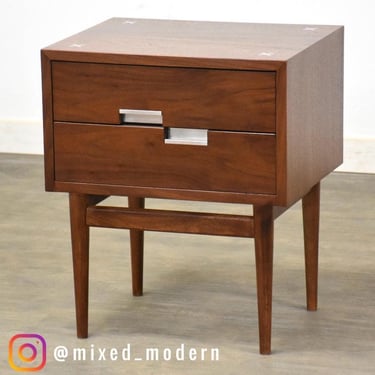 Refinished American of Martinsville Walnut and Aluminum Nightstand 
