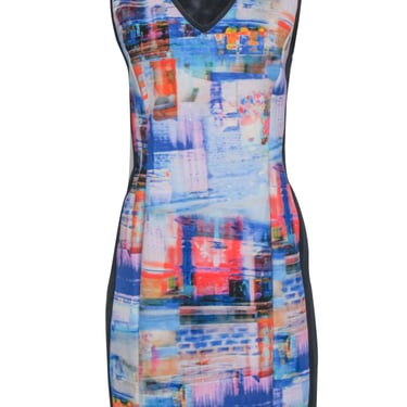 Marccain - Black w/ Blue Multicolor Abstract Print Sleeveless Dress Sz 8