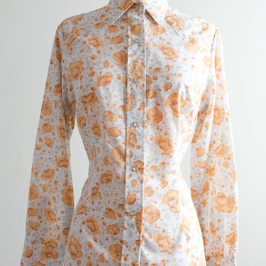 Marvelous 1970's Apricot &amp; Sage Floral Printed Vintage Western Shirt / Sz L