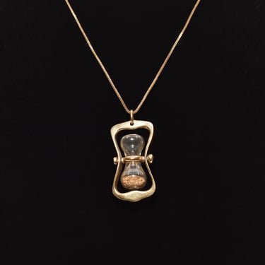14K Hourglass Pendant With Gold Dust, Movable Swivel Pendant, Estate Jewelry, 36mm 